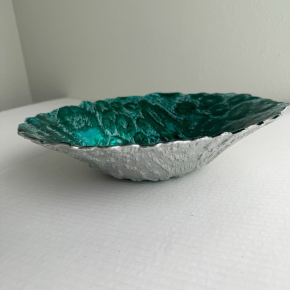 Pier 1 teal turquoise glass decorative mosaic large centerpiece bowl - Picture 4 of 9